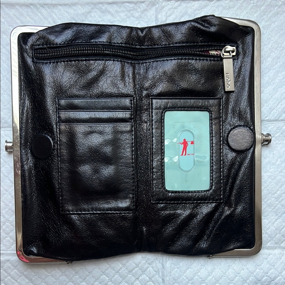 Hobo Black Leather Wallet with Silver Accents